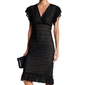 MAX STUDIO Size XS Dress Black V-Neck Short Flutter Sleeve Ruffle Lace